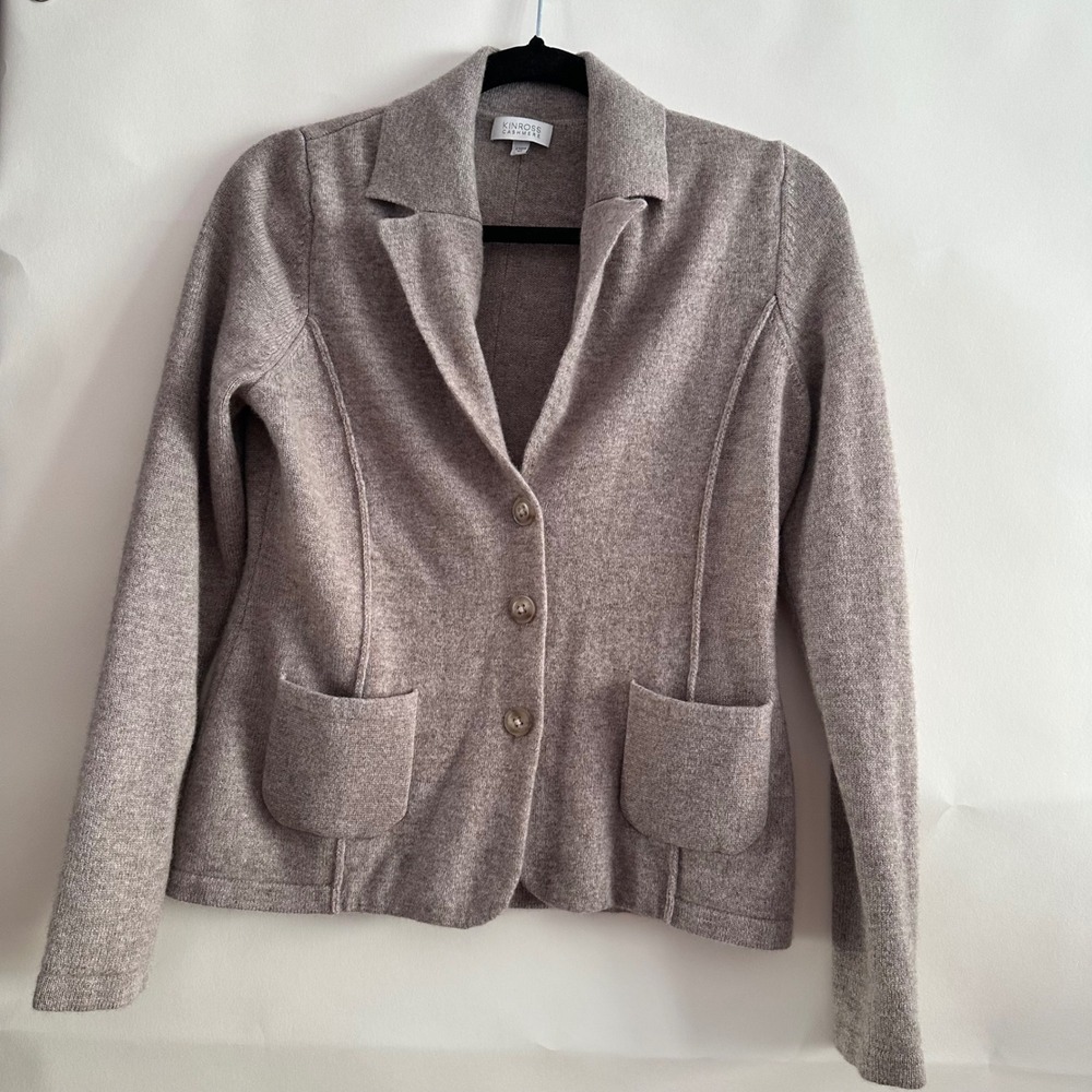 Kinross Cashmere Sweater Blazer Jacket Taupe Brown 100% Cashmere Womens Medium
